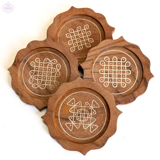 Wooden Coasters with Kolam Design