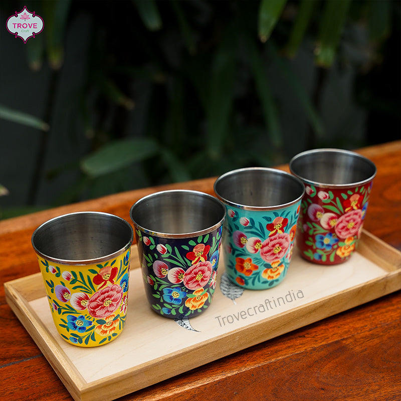 Set of 4 Hand-painted Multifloral Enamel Tumblers Small