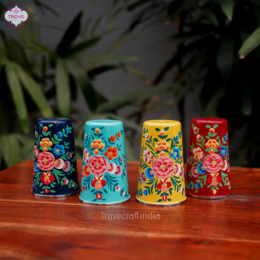 Set of 4 Hand-painted Multifloral Enamel Tumblers