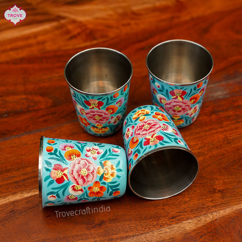 Set of 4 Hand-painted Multifloral Enamel Tumblers Small