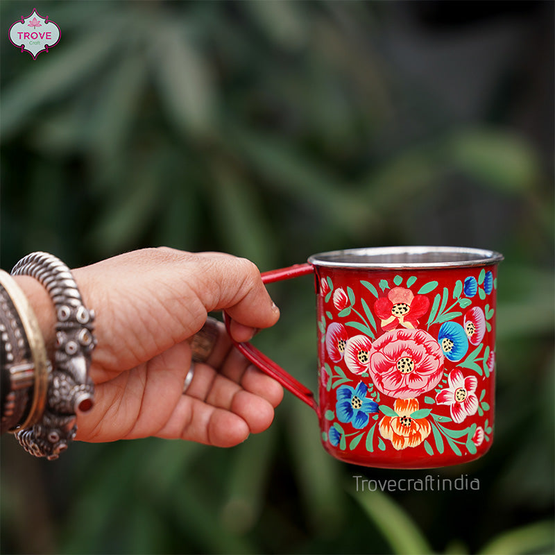 Set of 2 Hand-painted Multifloral Enamel Coffee Mugs