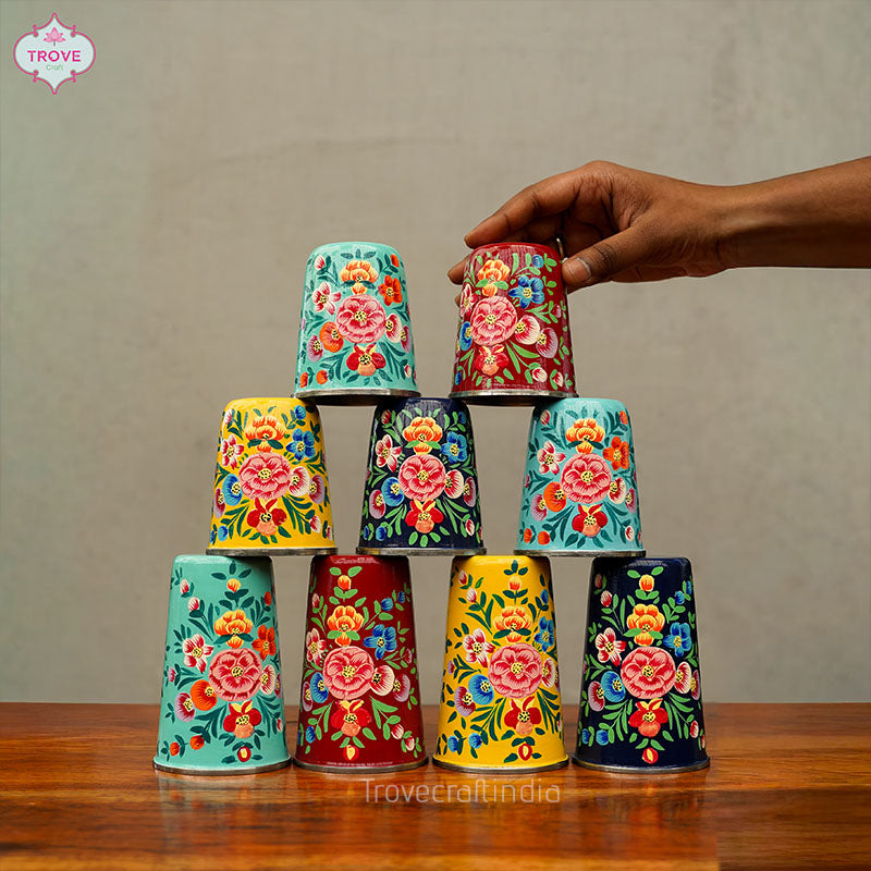 Set of 4 Hand-painted Multifloral Enamel Tumblers Small
