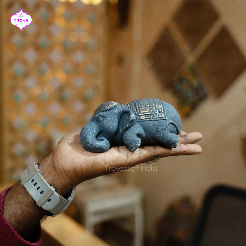 Terracotta Mother & Calf Elephant in Sweet Slumber - Set of 2