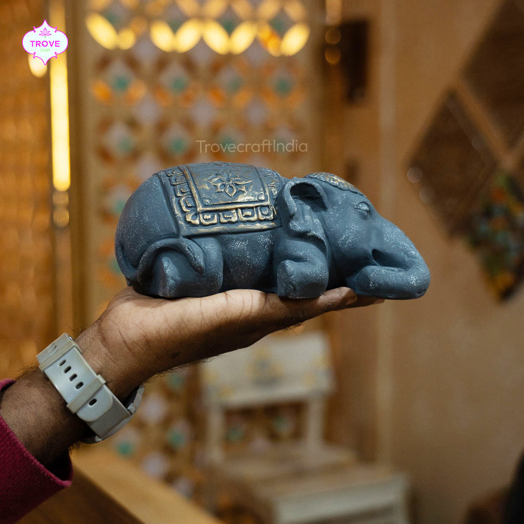 Terracotta Mother & Calf Elephant in Sweet Slumber - Set of 2