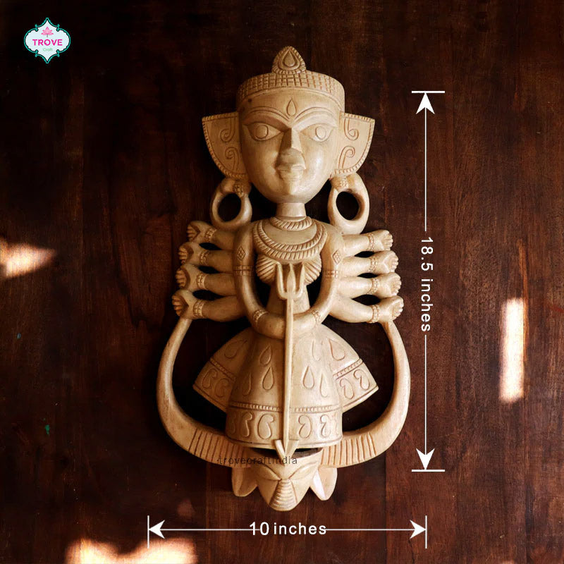 Contemporary Hand-Carved Ma Durga Idol - for your wall