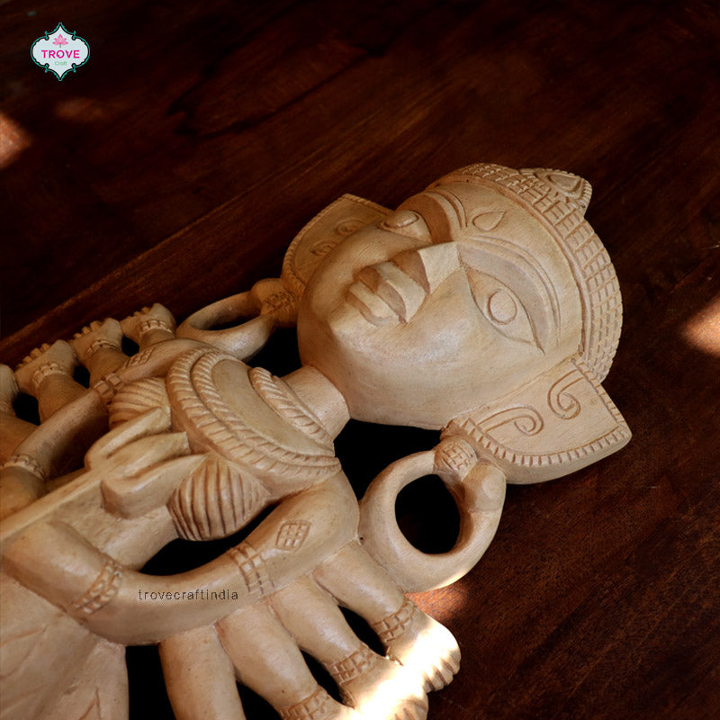 Contemporary Hand-Carved Ma Durga Idol - for your wall