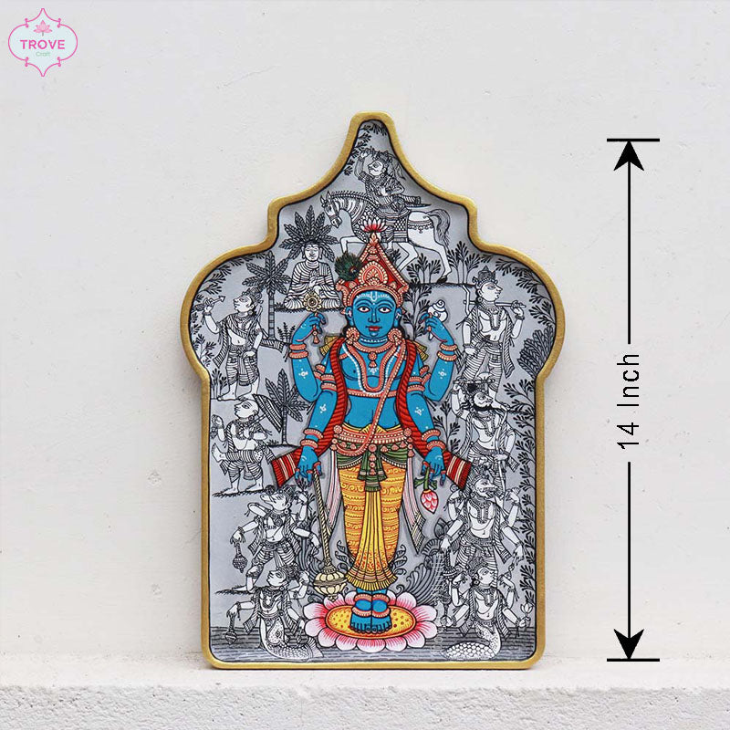 14" Arabesque Pattachitra Vishnu Wall Décor Plate