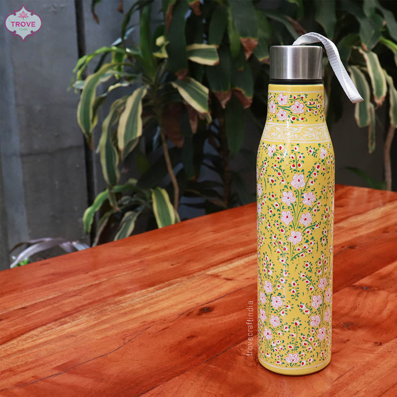 Hand-painted Kashmiri enamel bottle - 1 Ltr Stainless Steel