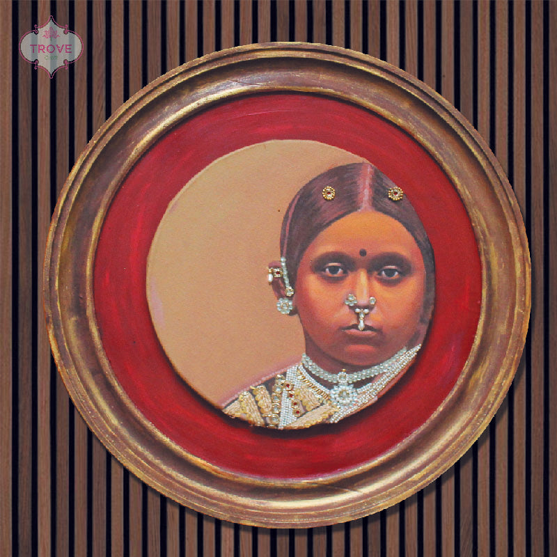 Framed Handpainted & Zardozi South Indian Women Potraits on Canvas