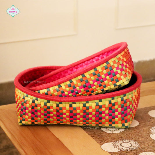A Set of Medium Chettinad Handwoven Palm Leaf Baskets