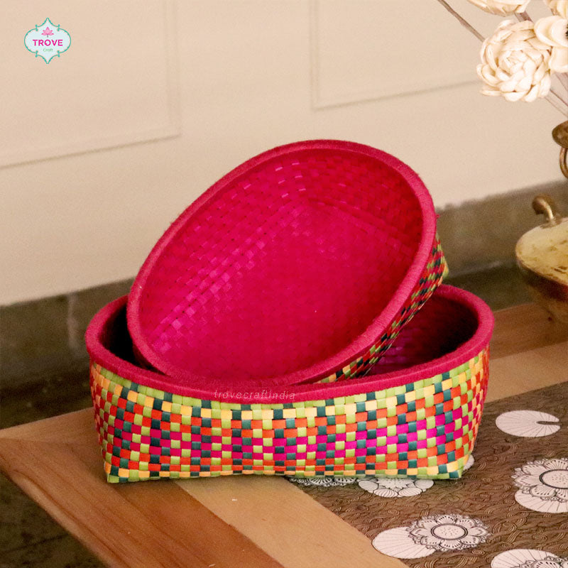 A Set of Medium Chettinad Handwoven Palm Leaf Baskets