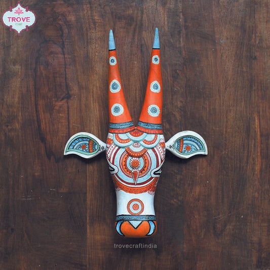 16" Hand Painted Decorative Pattachitra Wooden Cow Head