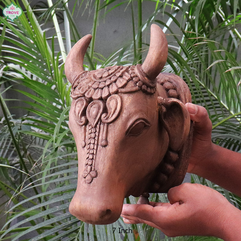 Carved wooden cow head