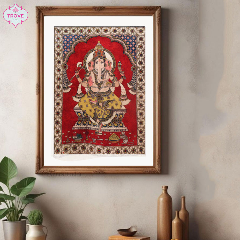 Ganesha Hand-painted Kalamkari on Cotton - UNFRAMED
