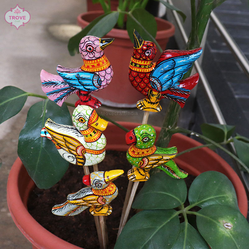 16" Pattachitra Bird Indoor Garden Stakes (Set of 5)