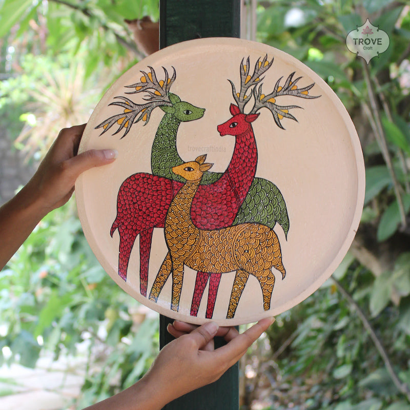 12" Three Deers Gond Wall Décor Plate