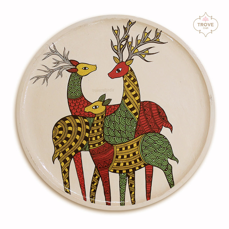 12" Three Deers Gond Wall Décor Plate