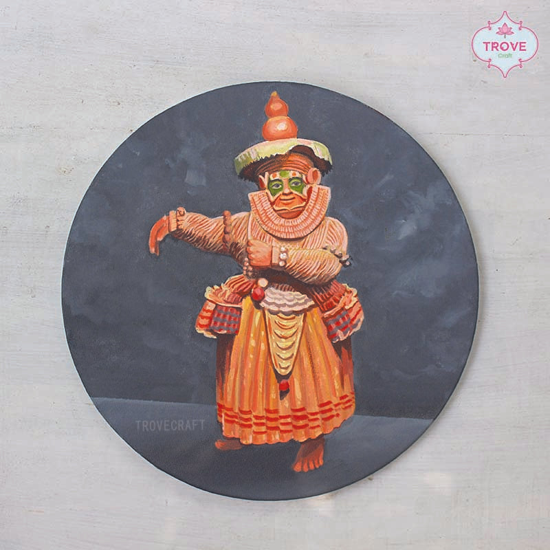 12" Contemporary Canvas Painting of Kerala wooden sculpture