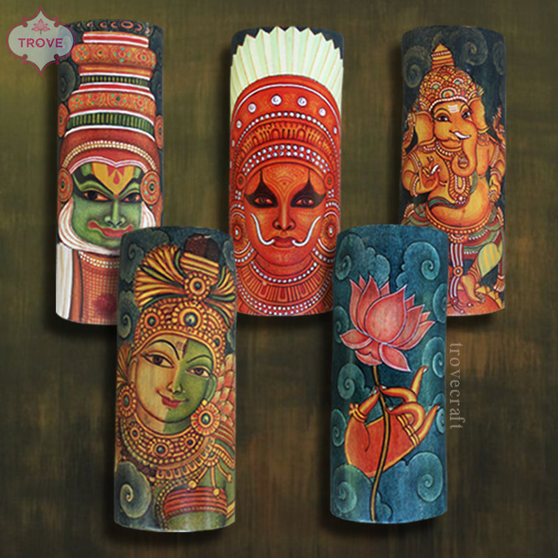 Hand-Painted Kerala Mural Wall Decor on Bamboo Base