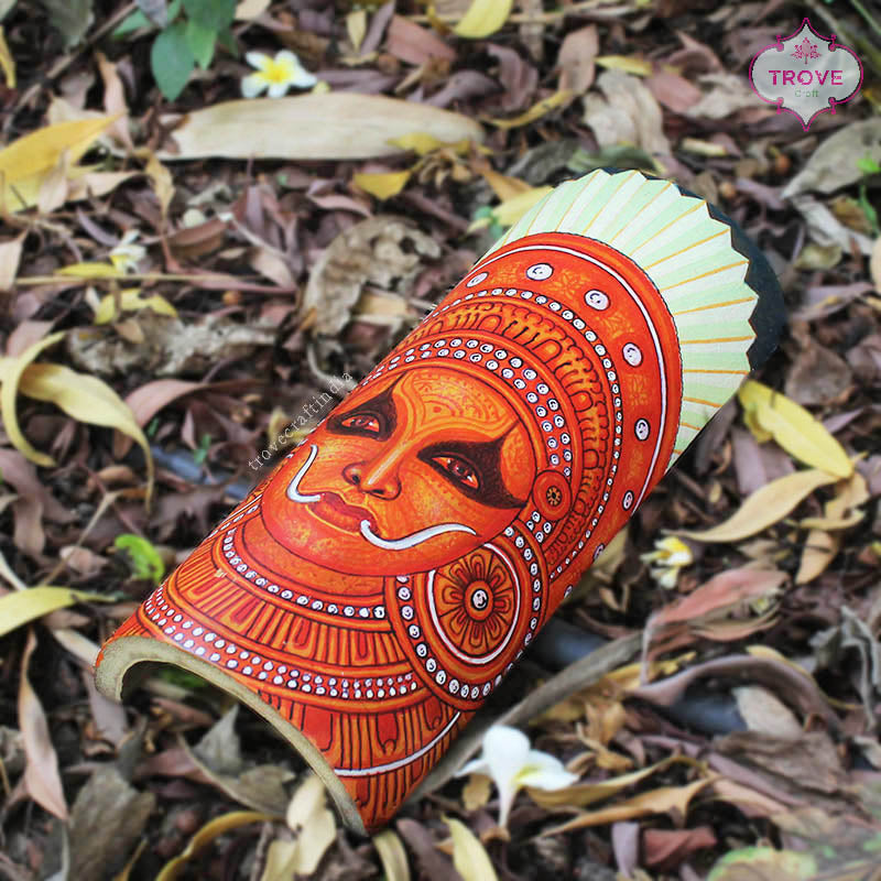 Hand-Painted Kerala Mural Wall Decor on Bamboo Base