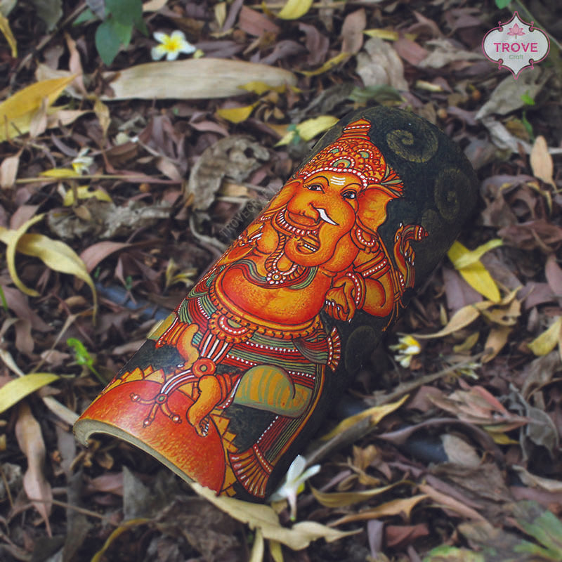 Hand-Painted Kerala Mural Wall Decor on Bamboo Base