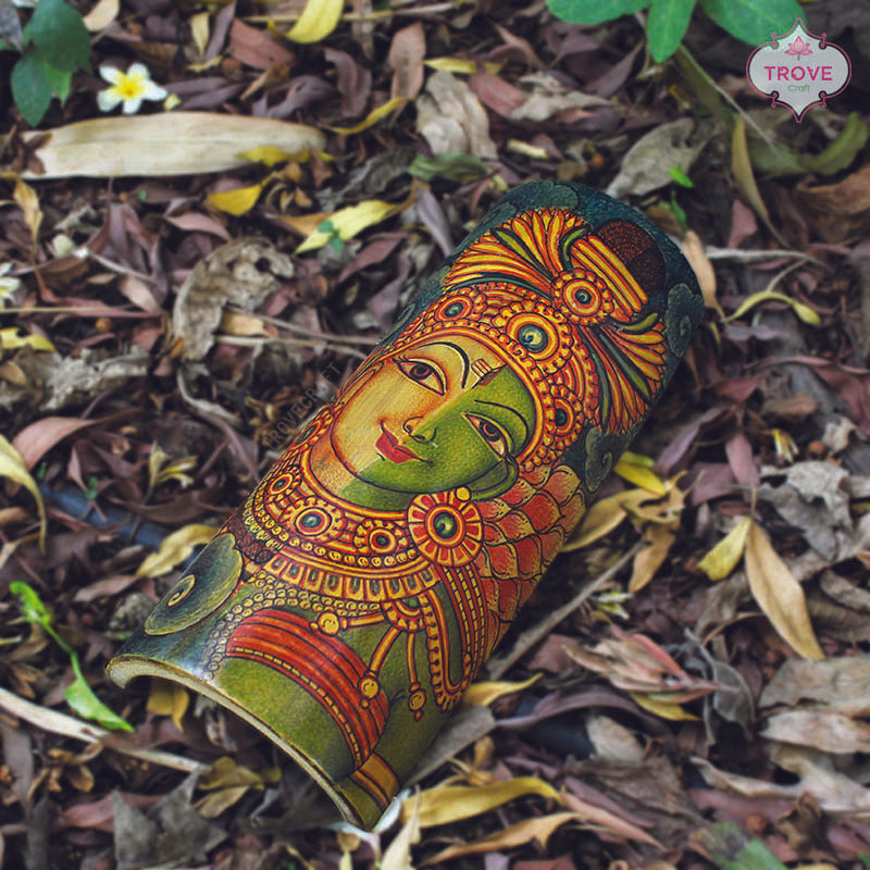 Hand-Painted Kerala Mural Wall Decor on Bamboo Base