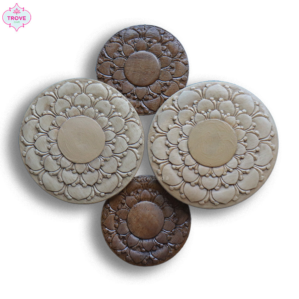 Set of 2 - Hand Carved Door Knob Lotus Chakra