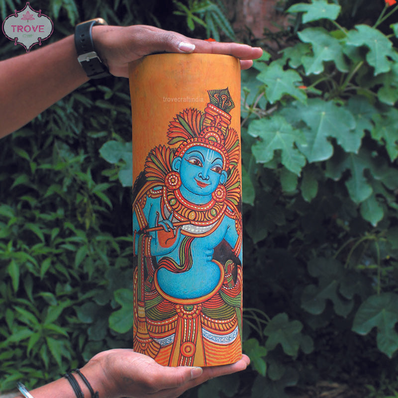 Hand-Painted Kerala Mural Wall Decor on Bamboo Base