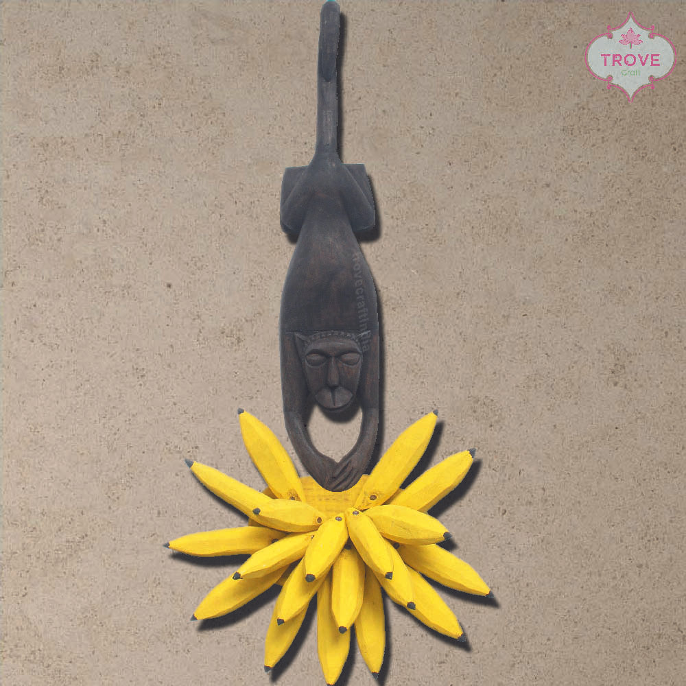 Carved Wooden Wall Hanging Monkey & Banana  - Gomira