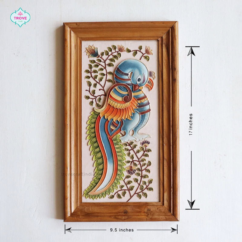 14" Peacock Kalamkari Relief Art Panel