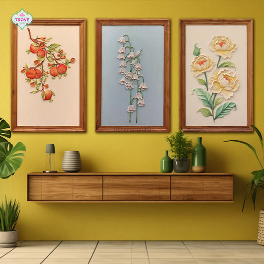 29 Inch - Framed Floral Themed Relief Art