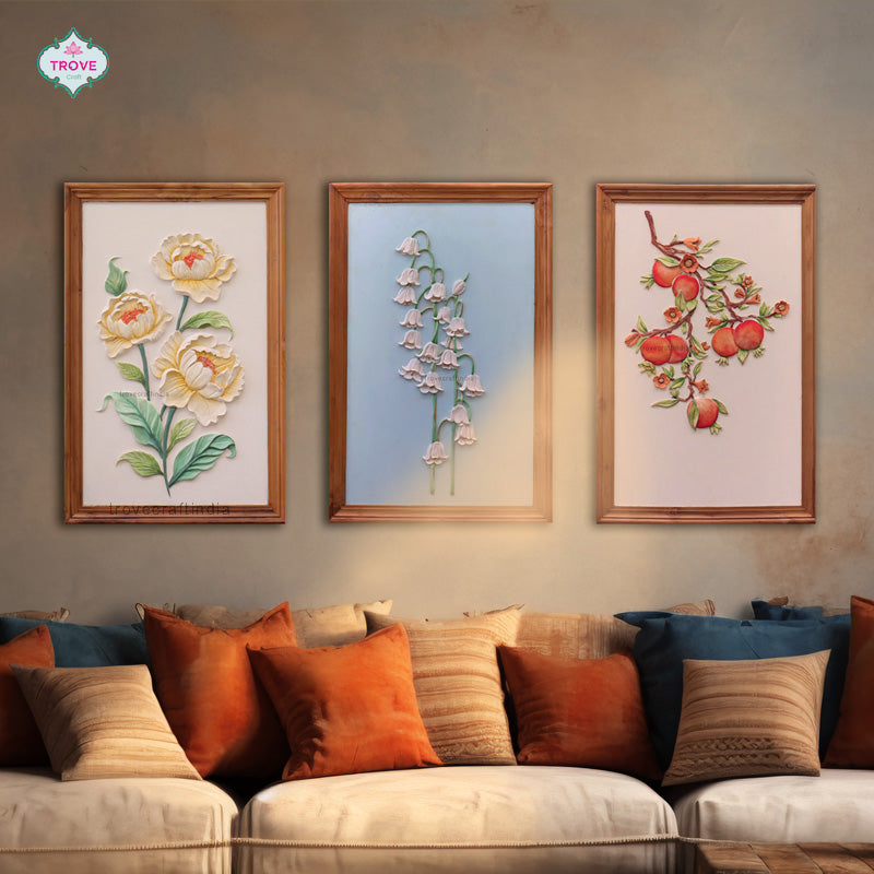 29 Inch - Framed Floral Themed Relief Art