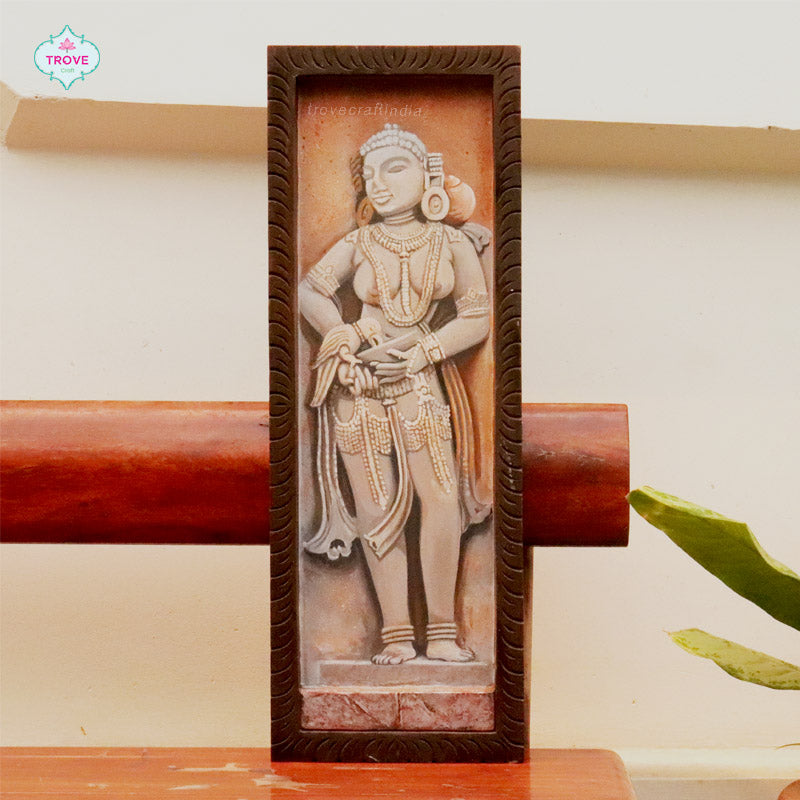 Sculpture Painting of Woman with a Parrot Wooden Carved Panel