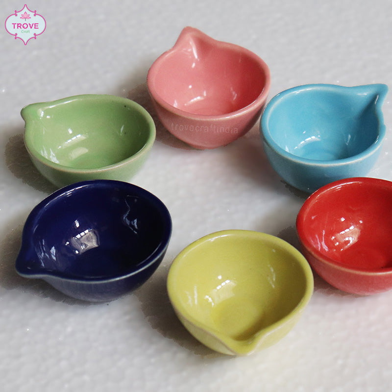Handmade Ceramic Candy Colored Diyas - Set