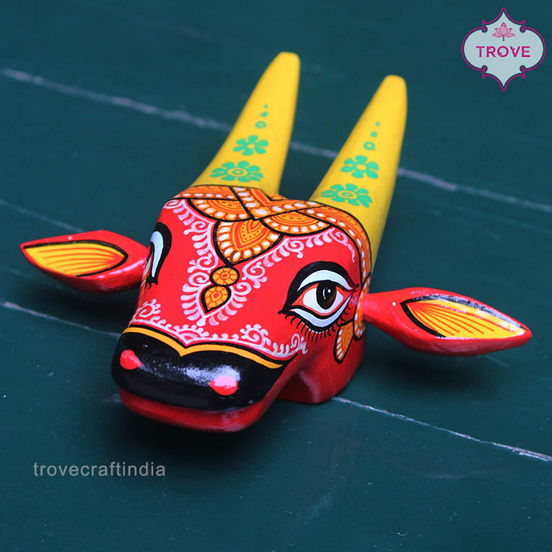 5 & 6 Inch - Mini Hand Painted Pattachitra Wooden Cow Head