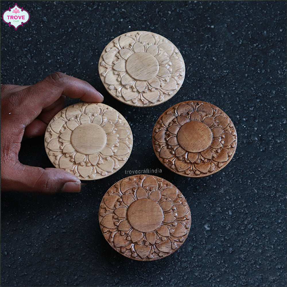 Set of 2 - Hand Carved Door Knob Lotus Chakra