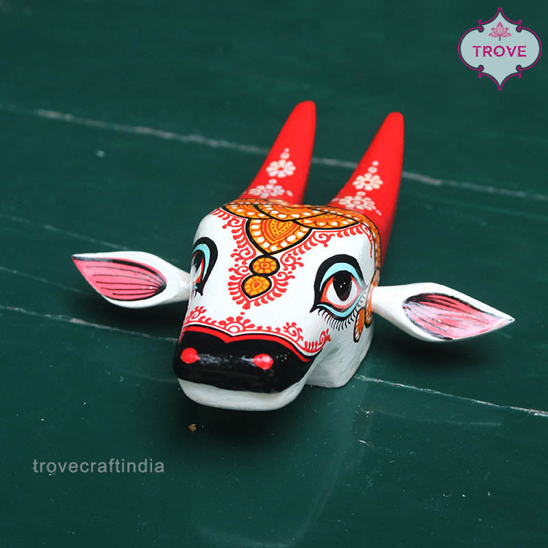 5 & 6 Inch - Mini Hand Painted Pattachitra Wooden Cow Head