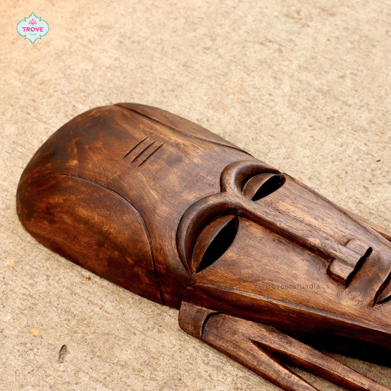 Hand-Carved Wooden Tribal Wall Decor Mask
