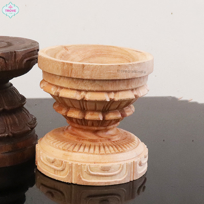 5" Wooden hand-carved style carved Padma Pitha - Pedestal / Candle Holder