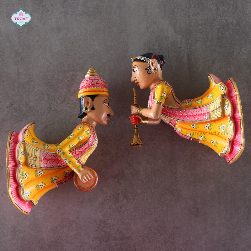 Set of 2 - Wall hanging Rajasthani Gangaur Musical Pairs