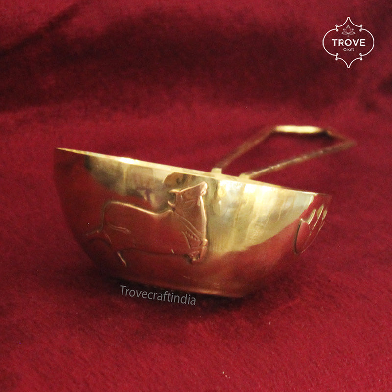 Handmade Kansa / brass Tea Strainer with cow and lotus in copper