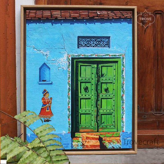 Framed Acrylic on Canvas - Doors of Rajasthan - 18*24" - Trove Craft India