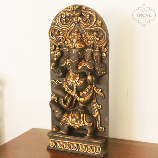 18" Arched Hand Carved painted Lord Ganesha Idol