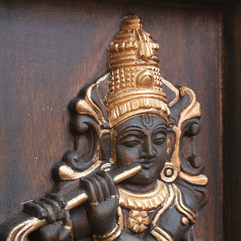 Handpainted wooden krishna idol