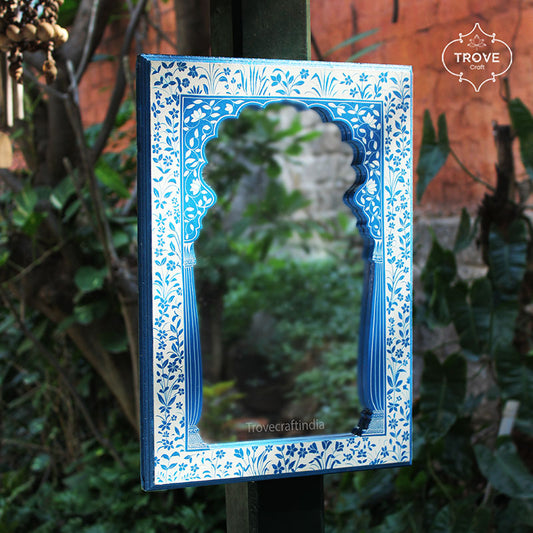 Mehrab-style Blue Floral Wooden Mirror Frame
