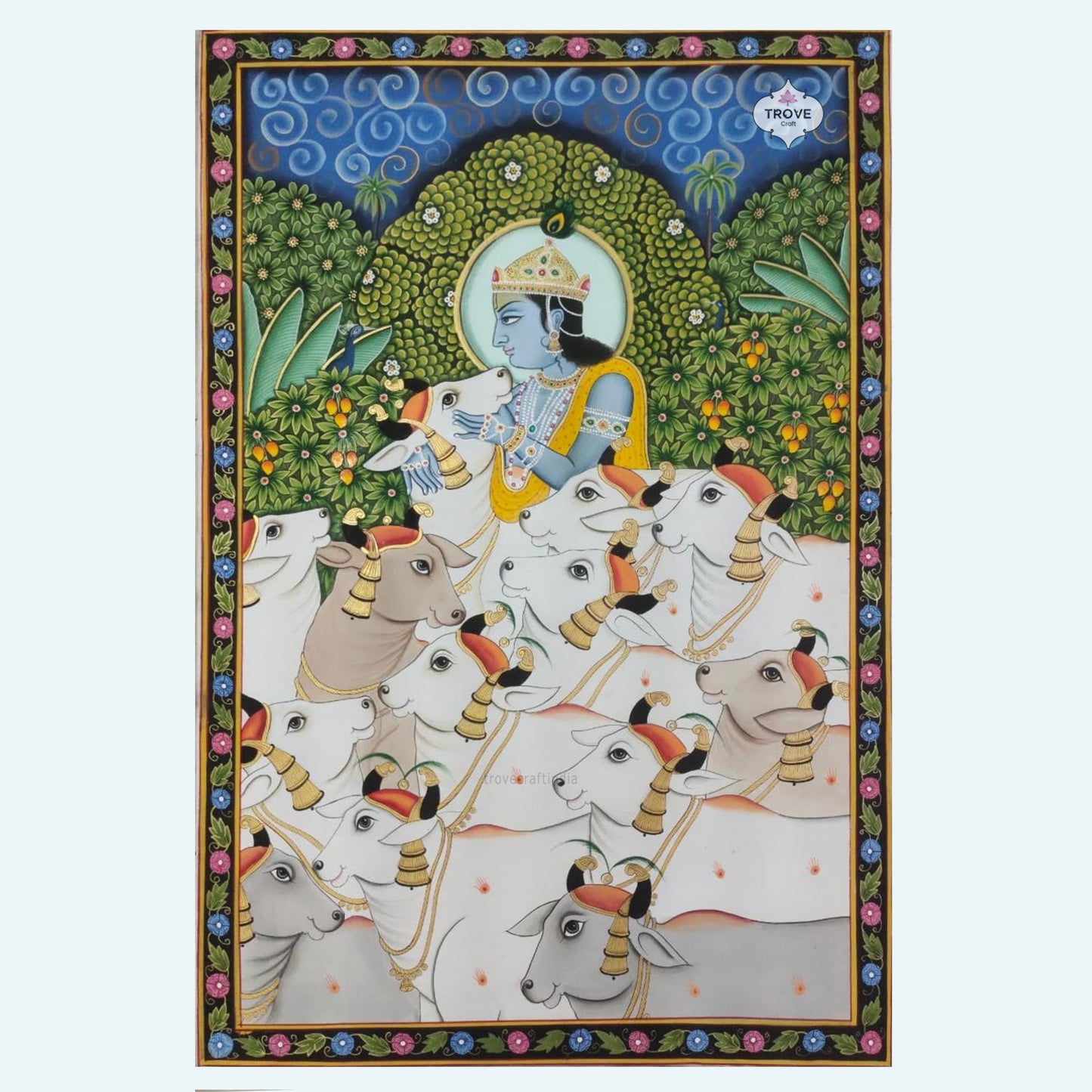 Krishna & Cows - Pichwai Painting - 24 x 36 inch