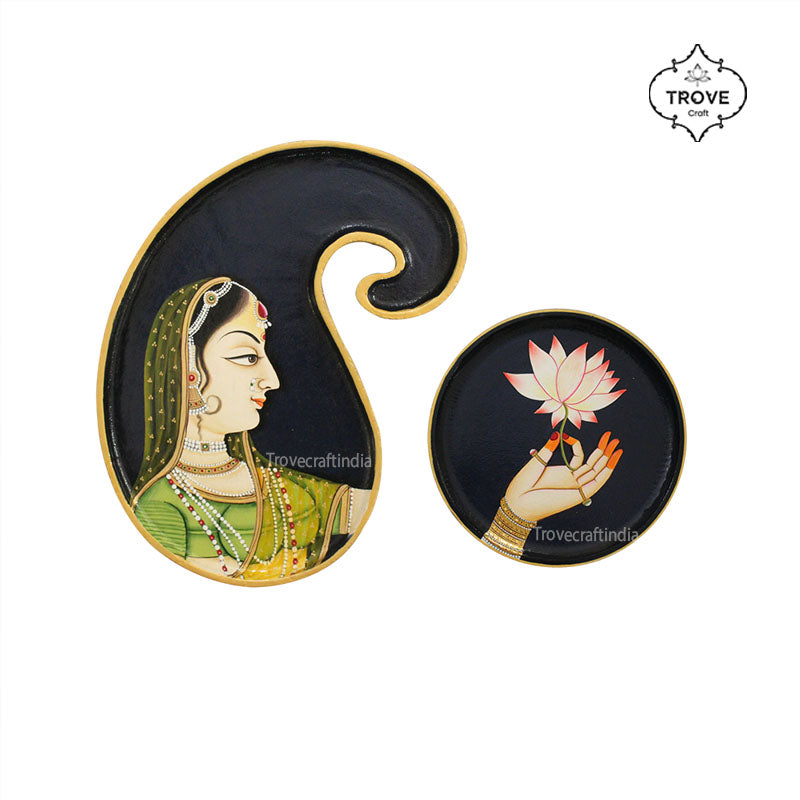Set of 2 Radha Paisley with Lotus Pichwai Wall Décor Plate